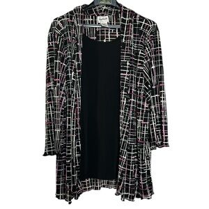 Vintage Bon Worth women’s blouse XL top black pink white geometric